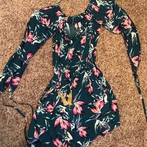 Blue off the shoulder floral romper